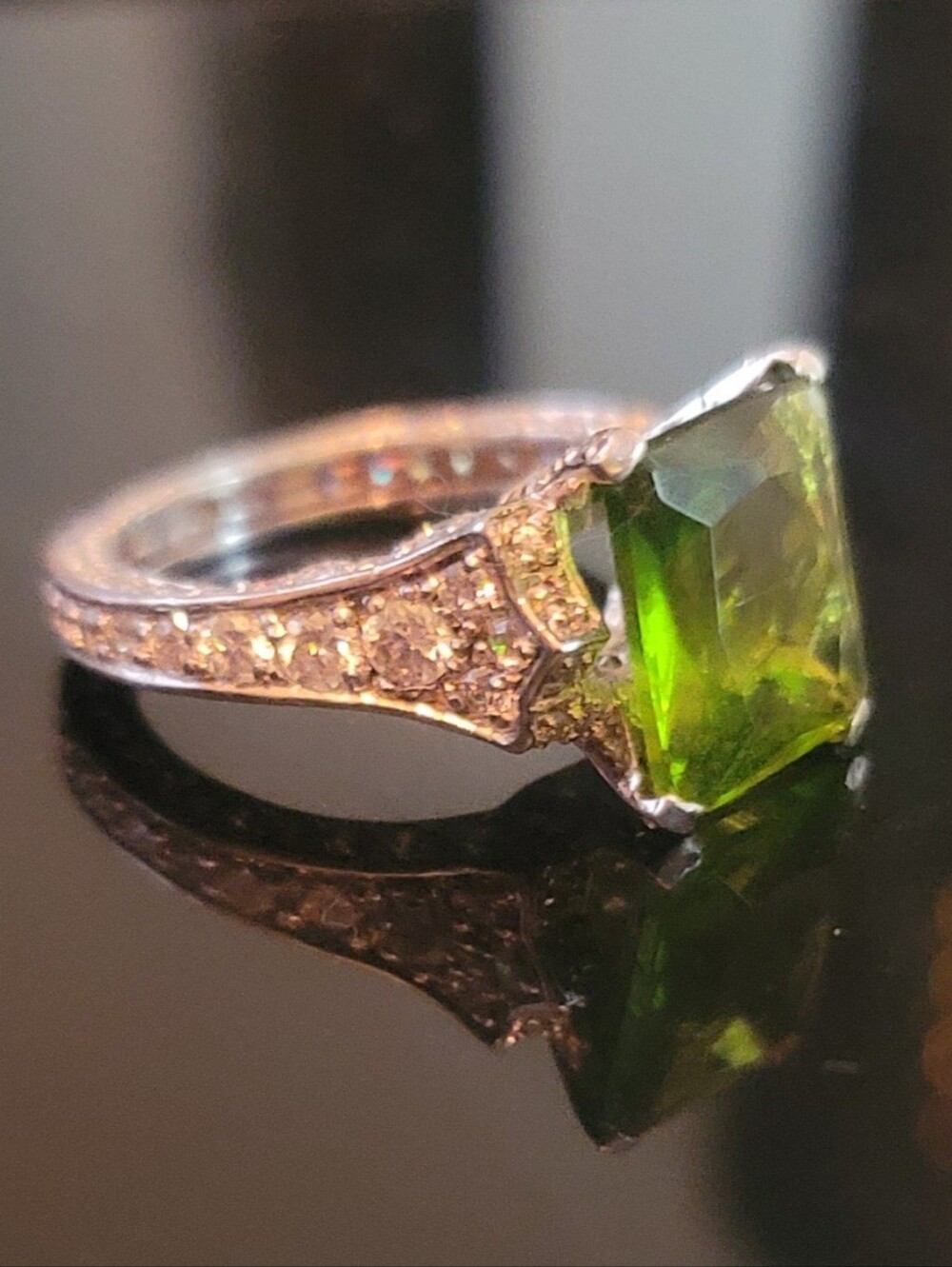 925 Sterling Silver Vintage Green Peridot Statement Ring Sz 8